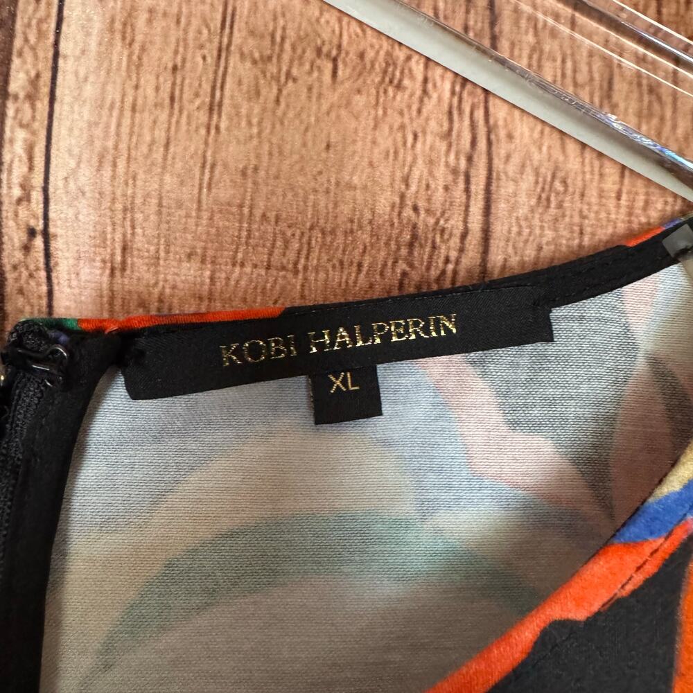 Kobi Halperin Dress Angie Mixed Print Stretch Poplin Orange Multi XL Geometric - Picture 7 of 7
